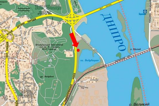 Схема рекламної площини за адресою Надднепрянское шоссе, 70м от АЗС "WOG", в сторону мост Южный