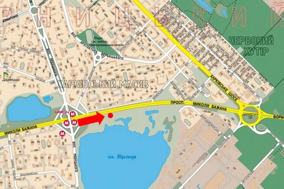 Схема рекламної площини за адресою Бажана пр., 5Е, напротив, правый, в сторону Харьковская пл. Схема рекламної площини за адресою Бажана пр., 5Е, напротив, правый, в сторону Харьковская пл.