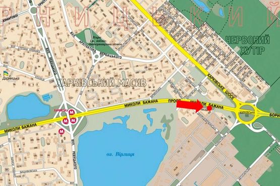 Схема рекламної площини за адресою Бажана пр. / Горловская ул., 228, напротив, правый, в сторону Харьковская пл.