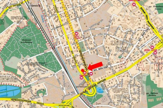 Схема рекламної площини за адресою Б. Васильковская ул. (бывш. Красноармейская ул.), 136, в сторону Антоновича ул. (бывш. Горького ул.)