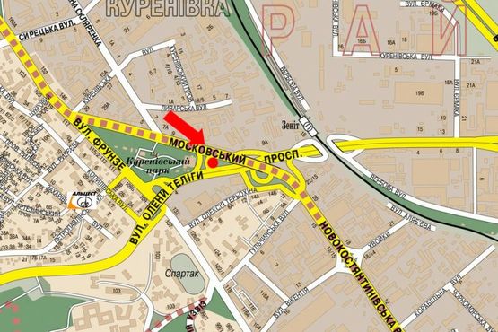 Схема рекламної площини за адресою Телиги ул., заезд на Бандеры пр. (бывш. Московский пр.), в сторону ст. м. "Почайна" (бывш. ст. м. "Петровка")