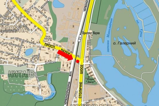 Схема рекламної площини за адресою Науки пр., съезд на Столичное шоссе, в сторону Столичное шоссе Схема рекламної площини за адресою Науки пр., съезд на Столичное шоссе, в сторону Столичное шоссе