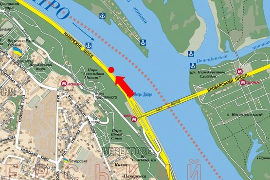 Схема рекламной плоскости по адресу Набережное шоссе, 600м от ст. м. "Днепр", в сторону Почтовая пл. Схема рекламной плоскости по адресу Набережное шоссе, 600м от ст. м. "Днепр", в сторону Почтовая пл.