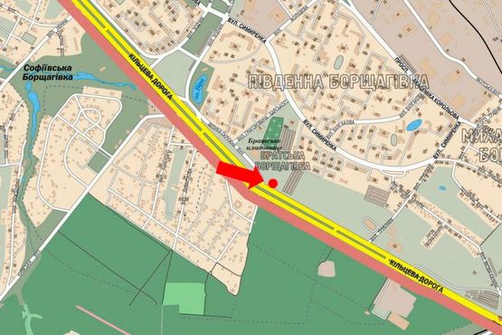 Схема рекламной плоскости по адресу Кольцевая дорога / Григоровича-Барского ул., возле супермаркета "Край", в сторону Одесская пл.