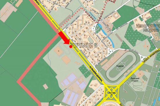 Схема рекламной плоскости по адресу Кольцевая дорога / Лятошинского ул., 14, супермаркет "Эпицентр", в сторону Одесская пл.