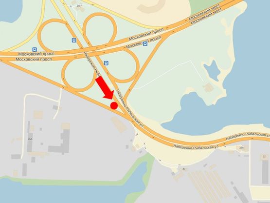 Схема рекламної площини за адресою Набережно-Рыбальская ул., 200м от Бандеры пр. (бывш. Московский пр.), в сторону Подола