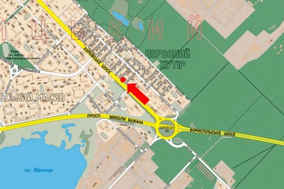 Схема рекламної площини за адресою Харьковское шоссе / Ялынковый пер., в сторону Дарницкая пл. (бывш. Ленинградская пл.)