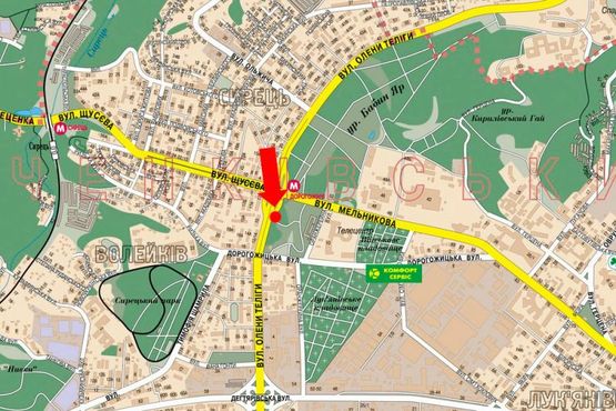 Схема рекламної площини за адресою Телиги ул., 15 / Мельникова ул., в сторону ст. м. "Шулявская"