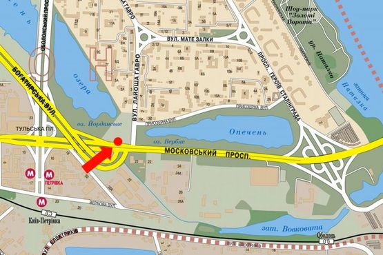 Схема рекламной плоскости по адресу Бандеры пр. (бывш. Московский пр.), 22 напротив, правый, в сторону мост Московский