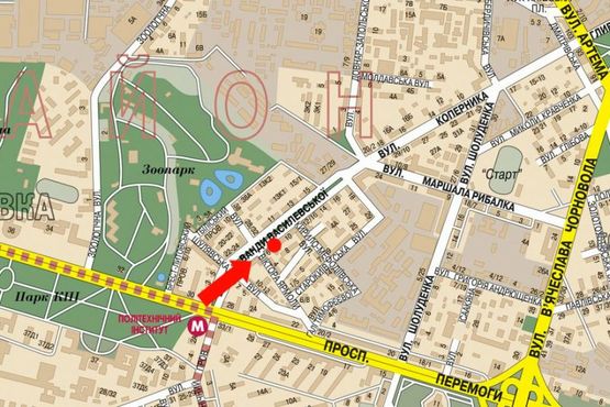 Схема рекламної площини за адресою Василевской ул., 6-10, напротив, разделитель, в сторону Довнар-Запольского ул.