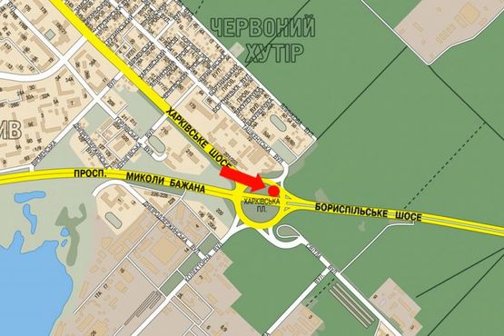 Схема рекламной плоскости по адресу Харьковская пл., напротив Ташкентская ул., в сторону Борисполя, левая