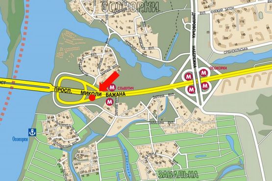 Схема рекламной плоскости по адресу Бажана пр., перед въездом на мост Южный, возле АЗС "Amic" Схема рекламной плоскости по адресу Бажана пр., перед въездом на мост Южный, возле АЗС "Amic"