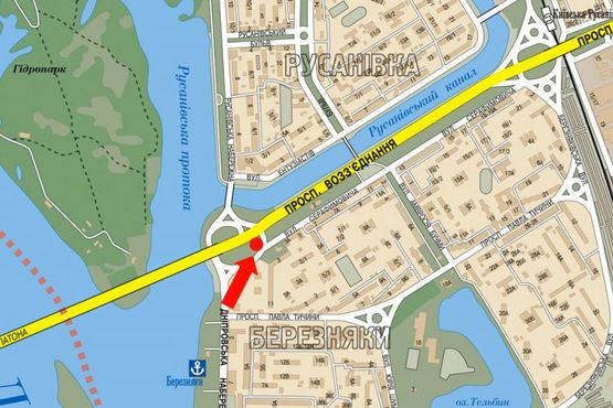 Схема рекламной плоскости по адресу Миколайчука ул. (бывш.Серафимовича ул.), заезд с Днепровская набережная на Миколайчука ул. (бывш. Серафимовича ул.), в сторону Березняковская ул.