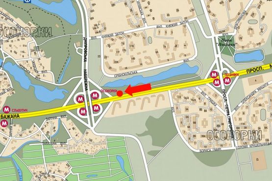 Схема рекламної площини за адресою Бажана пр., 100м до заезда на Днепровская Набережная, в сторону мост Южный, правая