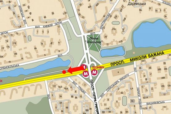 Схема рекламной плоскости по адресу Бажана пр., 120м от съезда с Григоренка пр., в сторону мост Южный Схема рекламной плоскости по адресу Бажана пр., 120м от съезда с Григоренка пр., в сторону мост Южный