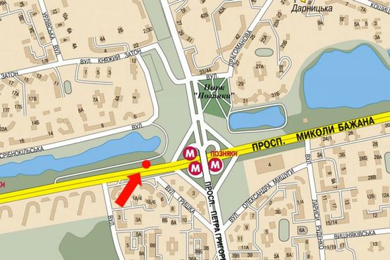 Схема рекламной плоскости по адресу Бажана пр., АЗС "КЛО", ст. м. "Позняки", напротив супермаркета "Billa", "McDonald's", в сторону Харьковская пл.