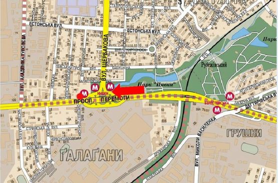 Схема рекламной плоскости по адресу Победы пр., 86, ст. м. "Нивки", в сторону ст.м. «Святошин»