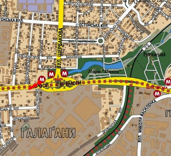 Схема рекламной плоскости по адресу Победы пр., 86, ст. м. "Нивки", в центр