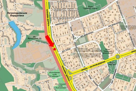 Схема рекламной плоскости по адресу Кольцевая дорога, разделитель, напротив супермаркетов "Ашан", "Эльдорадо", в сторону Теремков, левая