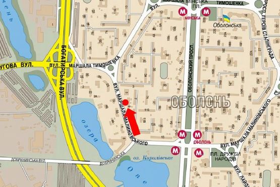 Схема рекламної площини за адресою Малиновского ул., 9 , возле супермаркета "Сильпо", в сторону ул. Тимошенко , ТРЦ "Караван"