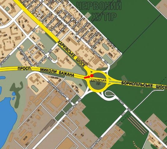 Схема рекламной плоскости по адресу Бажана пр. / Харьковская пл., на светофоре, в сторону а/п "Борисполь"