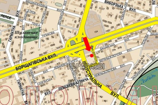 Схема рекламной плоскости по адресу Индустриальный пер., 2, заезд с ул. Борщаговской в сторону ул. Вадима Гетьмана