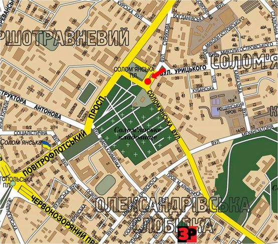 Схема рекламної площини за адресою Липковского ул. (бывш. Урицкого ул.) / ул. Соломенская, Соломенская пл., на светофоре