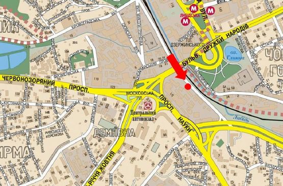 Схема рекламной плоскости по адресу Гринченко ул., завод "Рошен", в сторону ул. Сапёрно-Слободской