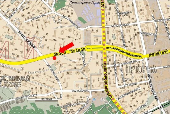 Схема рекламной плоскости по адресу Правды пр., 120 м до ул. Ужвий, в сторону пр. Свободы