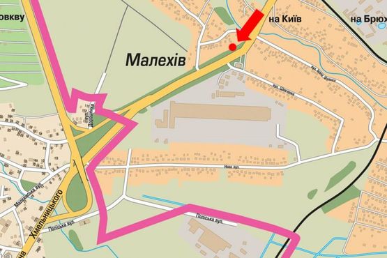Схема рекламной плоскости по адресу Трасса Киев-Львов, с. Малехов, въезд в город Схема рекламной плоскости по адресу Трасса Киев-Львов, с. Малехов, въезд в город