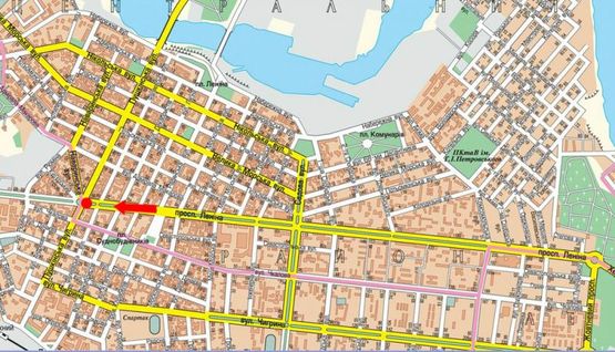 Схема рекламної площини за адресою Центральный пр. (бывш. Ленина пр.) / Пушкинская ул., разделитель, возле супермаркета "Эльдорадо", в сторону порта