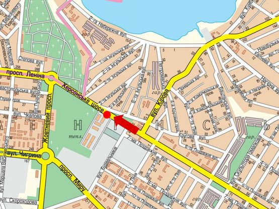 Схема рекламної площини за адресою Херсонское шоссе, 1, возле троллейбусного депо, в центр