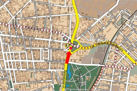 Схема рекламной плоскости по адресу Балковская ул. 54 / ул. Грушевского, разделитель, к мосту, заправка "Катрал", в сторону ул. Грушевского, левый