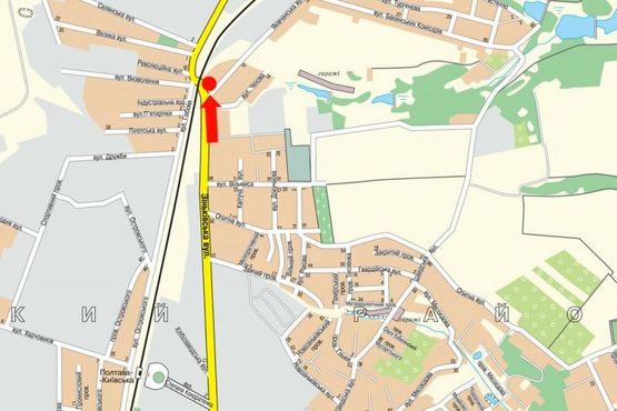 Схема рекламной плоскости по адресу Зиньковская ул. / Якивчанская ул., возле АЗС "Автотранс", из центра