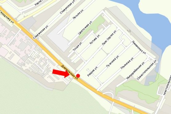 Схема рекламної площини за адресою Днепровская ул. / Теплая ул. (бывш. Лазо ул.), на светофоре, возле сш.№20