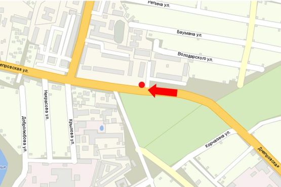 Схема рекламної площини за адресою Днепровская ул., 135, переезд через реку Гнездка