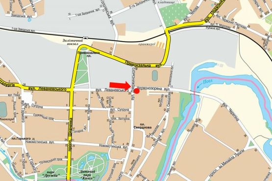 Схема рекламной плоскости по адресу Леваневского ул. / Троицкая  ул. / Харитоненко ул. (бывш. Краснозвездная ул.), в центр