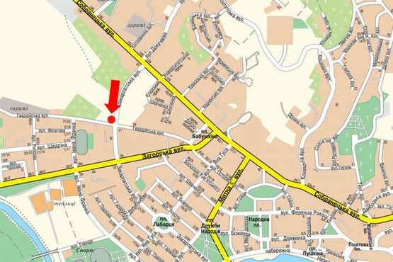 Схема рекламной плоскости по адресу Закарпатская ул. / ул. Гвардейская, возле супермаркета "Дастор"