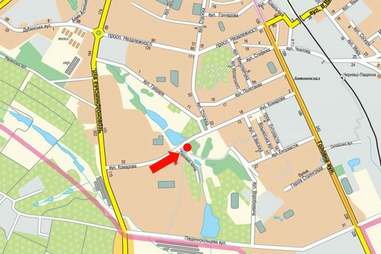 Схема рекламної площини за адресою Комарова ул. / Парковый проезд, в сторону Главной ул. Схема рекламної площини за адресою Комарова ул. / Парковый проезд, в сторону Главной ул.