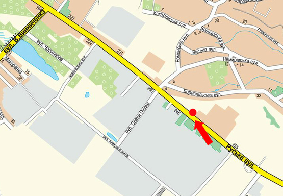 Схема рекламної площини за адресою Русская ул., 249, возле ночного клуба "Dolce",  в сторону ТРЦ "Экватор", супермаркетов "Comfy", "Велмарт" Схема рекламної площини за адресою Русская ул., 249, возле ночного клуба "Dolce",  в сторону ТРЦ "Экватор", супермаркетов "Comfy", "Велмарт"