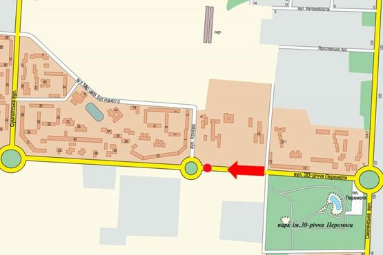 Схема рекламной плоскости по адресу 30-летия Победы ул. / Телиги ул. (бывш. Конева ул.), в сторону супермаркета "Эпицентр", разделитель