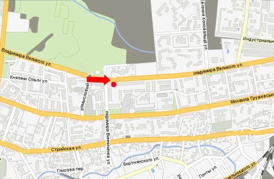 Схема рекламной плоскости по адресу Владимира Великого ул., возле магазина «М’ясний світ», в сторону ж/д вокзалу