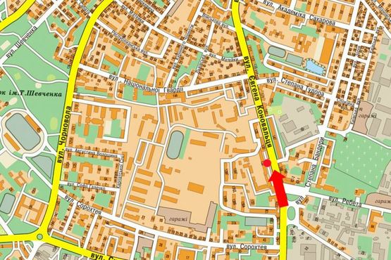 Схема рекламної площини за адресою Коновальца ул., возле Областной детской больницы