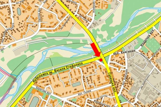 Схема рекламної площини за адресою Галицкая ул. / Набережная им. В. Стефаника ул., в центр