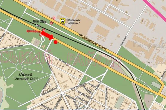 Схема рекламної площини за адресою Московский пр., ст. м. "Индустриальная" (бывш. ст. м. "Пролетарская"), возле ТЦ "Класс", супермаркетов "Comfy", "Восторг", из центра (флажок)