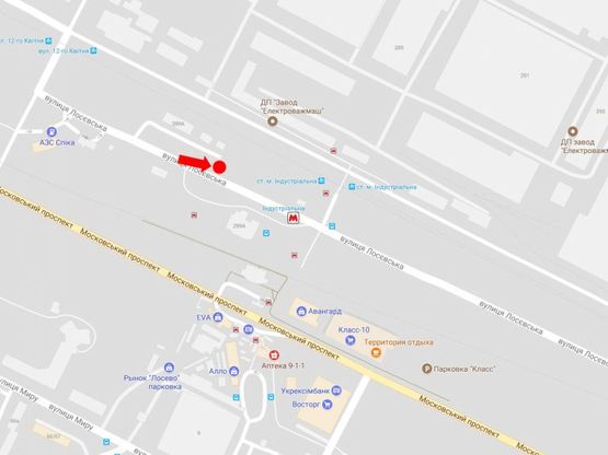 Схема рекламної площини за адресою Лосевская ул., возле ст. м. "Индустриальная", автостанции №6, из центра