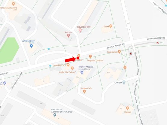 Схема рекламної площини за адресою Ахсарова ул., 11, напротив, в сторону Свободы пр.