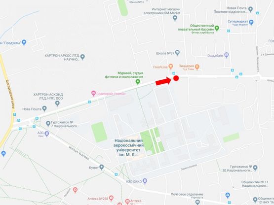 Схема рекламної площини за адресою Проскуры ул., 12 / ул. Астрономическая, возле магазина "Prostor", из центра