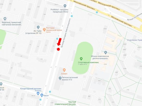 Схема рекламной плоскости по адресу Хмельницкого бул., 10, разделитель, в сторону пр. Александровский