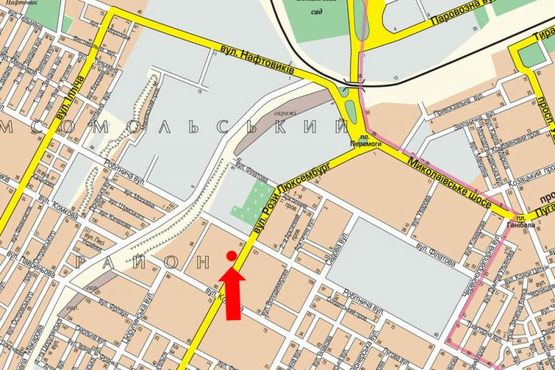 Схема рекламной плоскости по адресу Стритенская ул. (бывш. Люксембург ул.), 15, возле супермаркета "Оскар", гусь, над дорогой